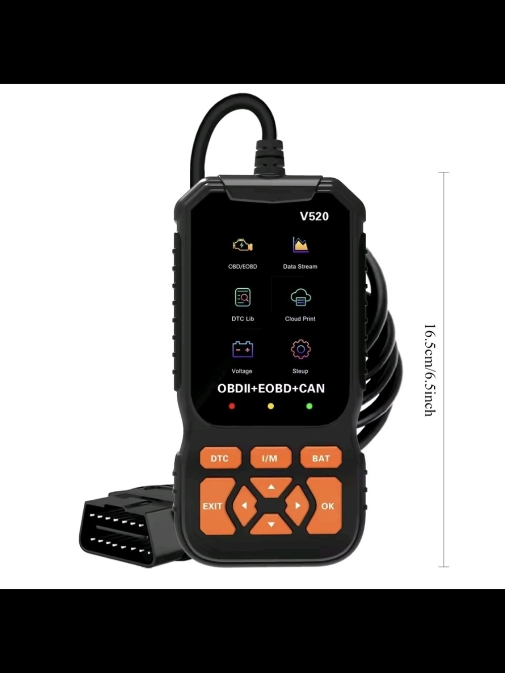 V520 OBDII OBD EOBD CAN Scanner - Black and Orange